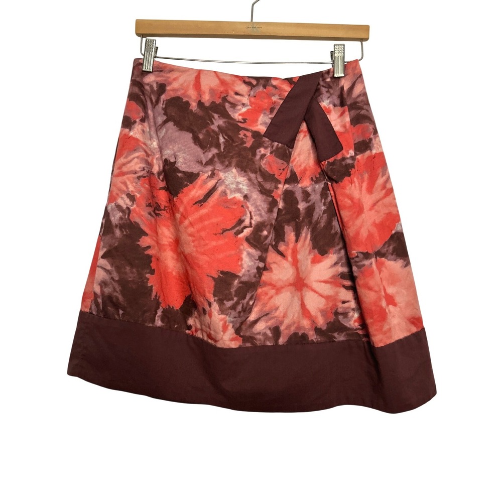 Anthropologie Elevenses Helenium Field Skirt Y2K Faux Wrap Watercolor Floral 4